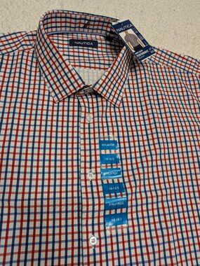 Nautica Men’s XXL Red & Navy Plaid Performance Shirt - Short Sleeve - NWT